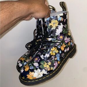 Dr. Martens Black Floral Combat Boots